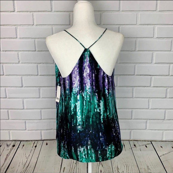 BAR III Printed Sequin Look Tan Top Disco Glam Lg - Picture 5 of 5